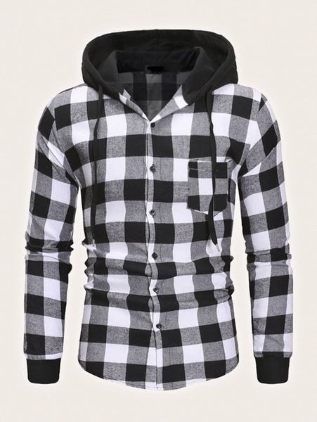 men buffalo plaid drawstring hooded shirt i4ib#, White;black
men buffalo plaid drawstring hooded shirt i4ib#, White;black