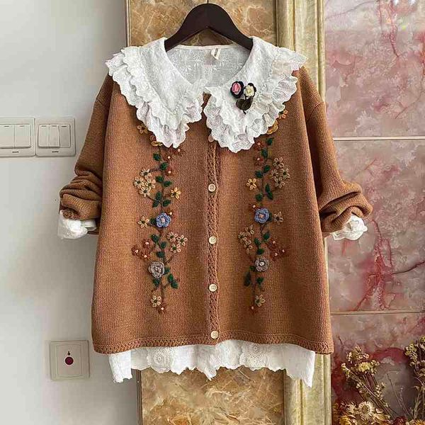 women's sweaters mori sweet autumn fresh embroidery flower knitted women long sleeved cardigan ht115020 kp4f, White;black
women's sweaters mori sweet autumn fresh embroidery flower knitted women long sleeved cardigan ht115020 kp4f, White;black