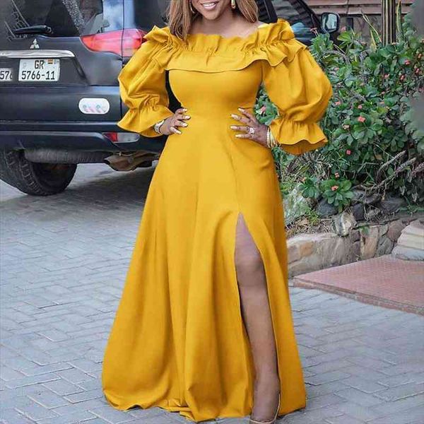 off shoulder maxi vintage women dresses long sleeve high slit party ruffled casual vestido oversized robe femme, Black;gray
off shoulder maxi vintage women dresses long sleeve high slit party ruffled casual vestido oversized robe femme, Black;gray