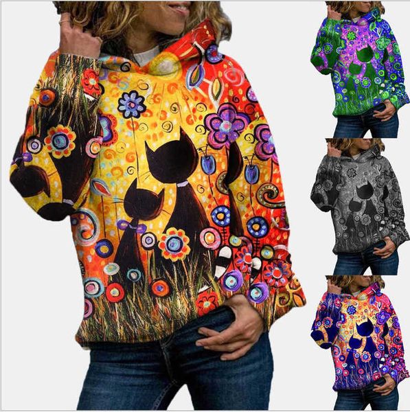 fashion hoodies 2021 women's printed cat sweater (series 2), Black
fashion hoodies 2021 women's printed cat sweater (series 2), Black