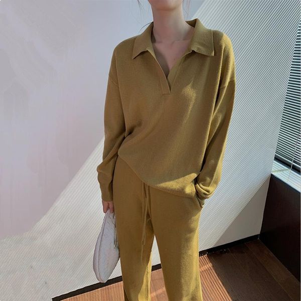 women's two piece pants casual yellow knitted suit two-piece set winter solid lapel pullover sweater high waist autumn female outfit, White
women's two piece pants casual yellow knitted suit two-piece set winter solid lapel pullover sweater high waist autumn female outfit, White