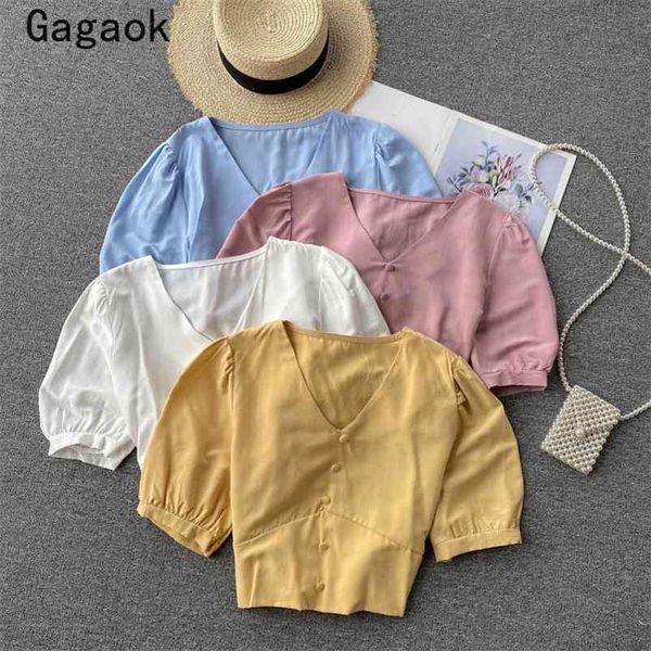 womens blouses summer blusas v-neck solid puff sleeve sweet candy color shirts slim korean chic wild 210531, White
womens blouses summer blusas v-neck solid puff sleeve sweet candy color shirts slim korean chic wild 210531, White