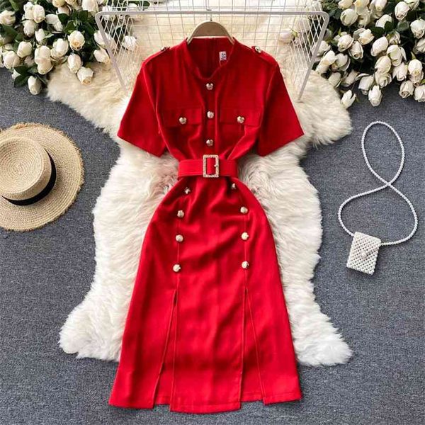 elegant women's dress summer short sleeve stand collar buttons decoration double split a-line work office with belt 210603, Black;gray
elegant women's dress summer short sleeve stand collar buttons decoration double split a-line work office with belt 210603, Black;gray