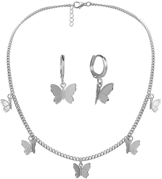 earrings & necklace butterfly set adjustable chain charm hoop jewelry for women girls, Silver
earrings & necklace butterfly set adjustable chain charm hoop jewelry for women girls, Silver