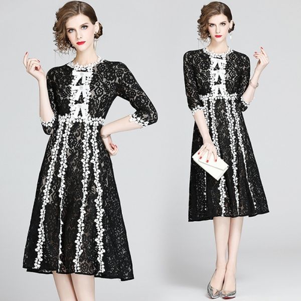 see though white lace dress fashion floral embroidery hollow out mid-calf party 210525, Black;gray
see though white lace dress fashion floral embroidery hollow out mid-calf party 210525, Black;gray