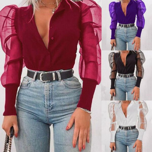 womens button o neck puff sleeve tulle patchwork solid color blouse ladies casual long mesh sheer women's blouses & shirts, White
womens button o neck puff sleeve tulle patchwork solid color blouse ladies casual long mesh sheer women's blouses & shirts, White
