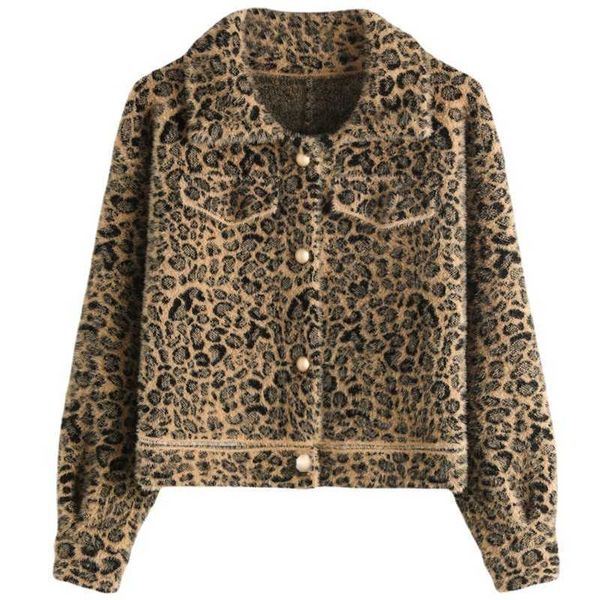 short imitation mink coat female 2021 spring and autumn fashion leopard knitted cardigan small, Black;brown
short imitation mink coat female 2021 spring and autumn fashion leopard knitted cardigan small, Black;brown