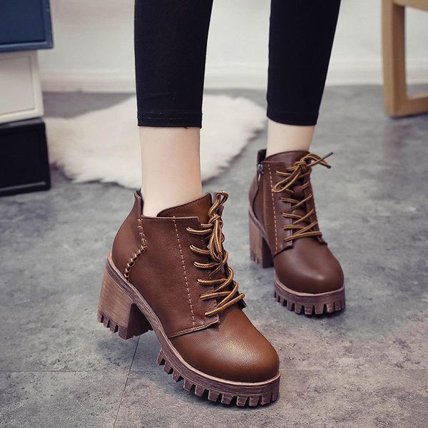 boots boot women's fashion lace-up european and american british casual high heel thick retro short tube, Black
boots boot women's fashion lace-up european and american british casual high heel thick retro short tube, Black