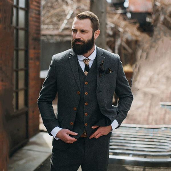 men's suits & blazers tweed winter grey wool blends 3 pieces set single breasted terno masculino handsome mens for wedding groomsman, White;black
men's suits & blazers tweed winter grey wool blends 3 pieces set single breasted terno masculino handsome mens for wedding groomsman, White;black