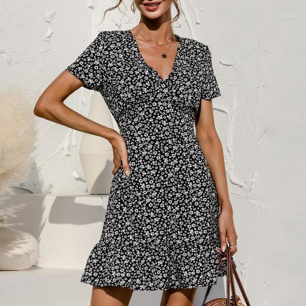 women's swimwear casual floral print dresses fashion v-neck short sleeve cover-up dress for women summer bohemian beach sundress, White;black
women's swimwear casual floral print dresses fashion v-neck short sleeve cover-up dress for women summer bohemian beach sundress, White;black