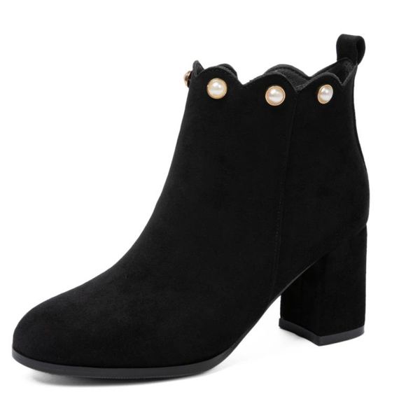 boots spring autum 2021 ankle round toe square heel solid concise pearl shoes kid seude splicing modern black
boots spring autum 2021 ankle round toe square heel solid concise pearl shoes kid seude splicing modern black