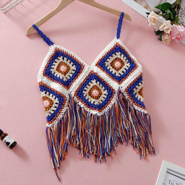 women halter sleeveless with tassels vests deep v-neck elegant multi-color stitching rainbow color fringed women's swimwear, White;black
women halter sleeveless with tassels vests deep v-neck elegant multi-color stitching rainbow color fringed women's swimwear, White;black