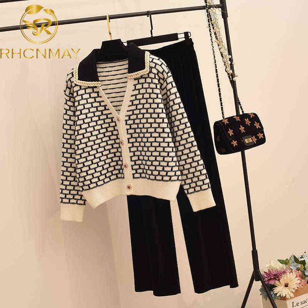 sweetwear two piece sets women geometric patterns knitting cardigans sweater + elastic wide leg long pants suits lady 211118, White
sweetwear two piece sets women geometric patterns knitting cardigans sweater + elastic wide leg long pants suits lady 211118, White