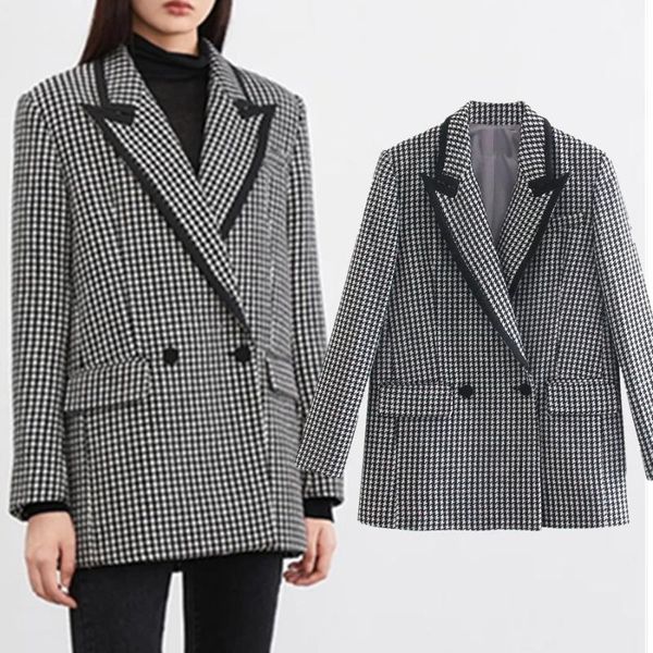 women's suits & blazers maxdutti blazer women 2021 england style fashion retro and jackets color contrast houndstooth double breasted, White;black 
women's suits & blazers maxdutti blazer women 2021 england style fashion retro and jackets color contrast houndstooth double breasted, White;black