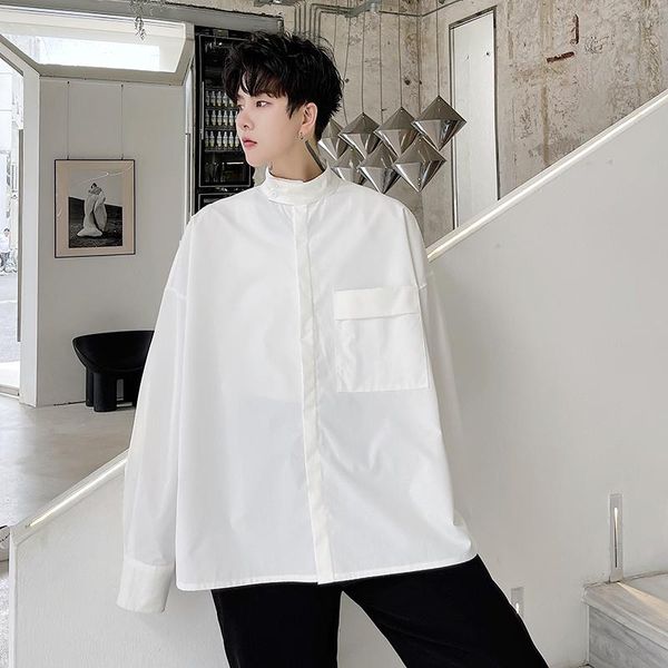 men's casual shirts stand collar shirt men's long sleeve loose white man korean streetwear trend fashion dress, White;black
men's casual shirts stand collar shirt men's long sleeve loose white man korean streetwear trend fashion dress, White;black