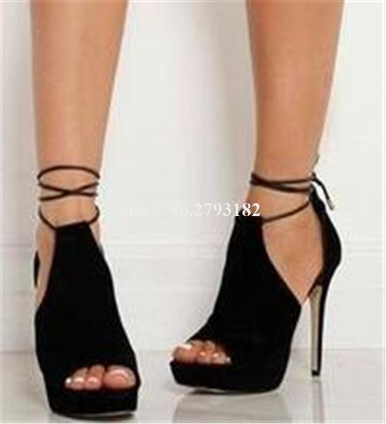 fashion women peep toe suede leather high platform stiletto heel gladiator sandals lace-up cut-out heels, Black
fashion women peep toe suede leather high platform stiletto heel gladiator sandals lace-up cut-out heels, Black