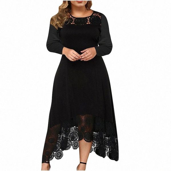 women's plus size a line dress solid color round neck lace long sleeve spring summer work basic vintage prom dress knee length dress pa, Black
women's plus size a line dress solid color round neck lace long sleeve spring summer work basic vintage prom dress knee length dress pa, Black