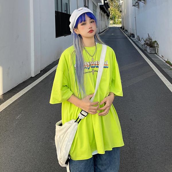 women's t-shirt summer 2021 korean style ins harajuku retro rainbow letter print loose short sleeve men and women fashion, White
women's t-shirt summer 2021 korean style ins harajuku retro rainbow letter print loose short sleeve men and women fashion, White