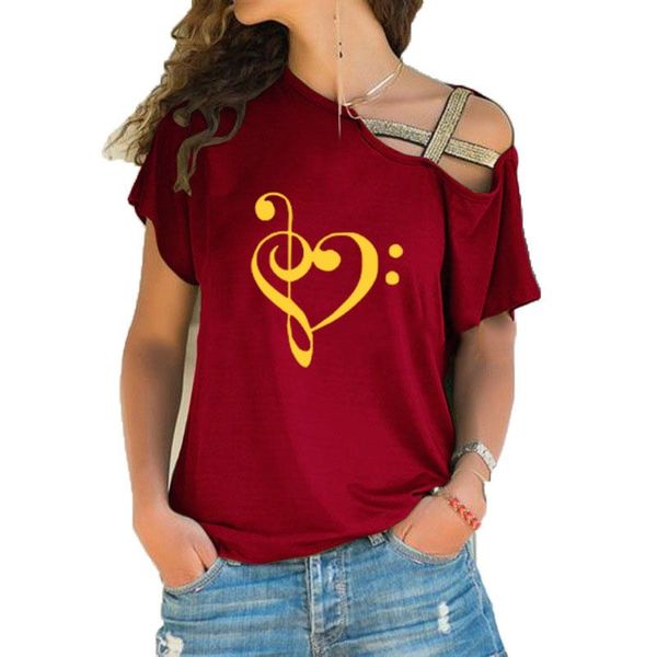 women's t-shirt summer short sleeve shirts women music love printing femme irregular skew cross bandage tee, White
women's t-shirt summer short sleeve shirts women music love printing femme irregular skew cross bandage tee, White