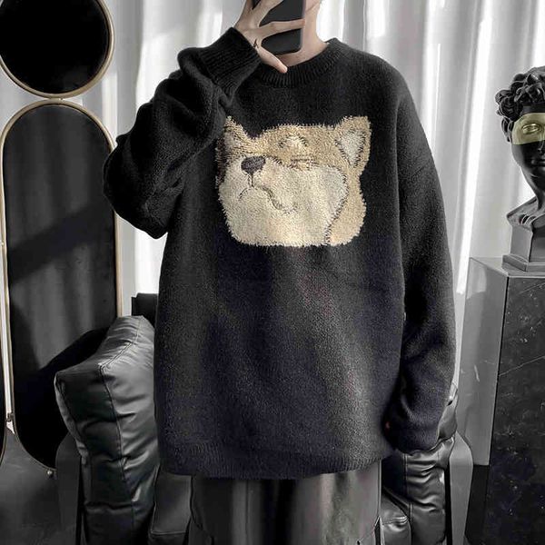 winter men's harajuku vintage streetwear knit dog face embroider o-neck sweater loose japane male pullovers, White;black
winter men's harajuku vintage streetwear knit dog face embroider o-neck sweater loose japane male pullovers, White;black