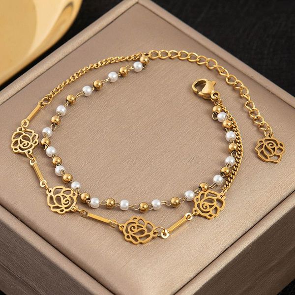 link, chain 316l stainless steel 2021 fashion upscale jewelry romantic 2 layer beaded pearl rose flower charm bracelets for women, Black
link, chain 316l stainless steel 2021 fashion upscale jewelry romantic 2 layer beaded pearl rose flower charm bracelets for women, Black