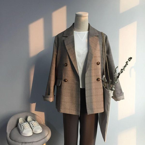 women's suits & blazers 2021 autumn plaid women vintage casual high street ladies slim fit blazer cwb0010-5, White;black
women's suits & blazers 2021 autumn plaid women vintage casual high street ladies slim fit blazer cwb0010-5, White;black