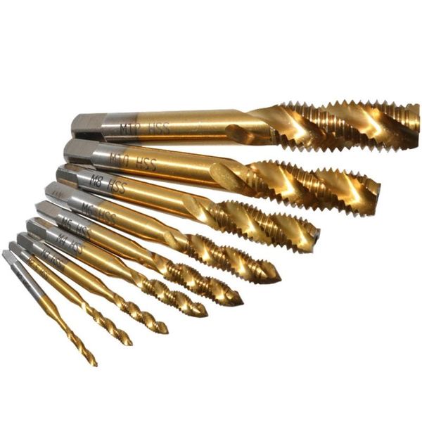 hand tools 9pcs m2-m12 titanium coated high speed steel hss screw thread metric spiral taps
hand tools 9pcs m2-m12 titanium coated high speed steel hss screw thread metric spiral taps