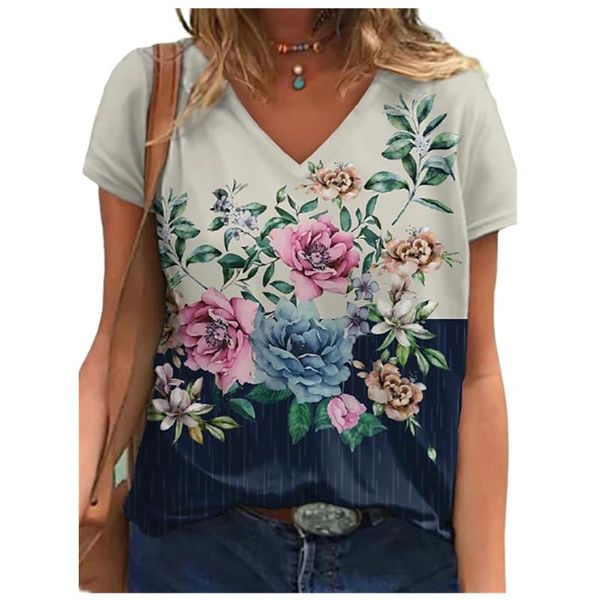 women's t-shirt summer women t shirt short sleeve v-neck abstract flower print shirts casual street plus size female oversized s-5xl, White
women's t-shirt summer women t shirt short sleeve v-neck abstract flower print shirts casual street plus size female oversized s-5xl, White