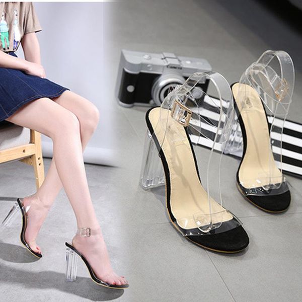 sandals large size women's transparent pvc thick high-heel crystal heel 41 42, Black
sandals large size women's transparent pvc thick high-heel crystal heel 41 42, Black