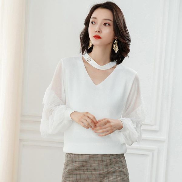 women's blouses & shirts 2021 summer knitted t-shirt with base shirt splicing chiffon sleeve, White
women's blouses & shirts 2021 summer knitted t-shirt with base shirt splicing chiffon sleeve, White