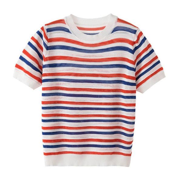 women's t-shirt oumengka thin knitted t shirt women clothes 2021 summer woman short sleeve tees colorfull striped casual female, White
women's t-shirt oumengka thin knitted t shirt women clothes 2021 summer woman short sleeve tees colorfull striped casual female, White
