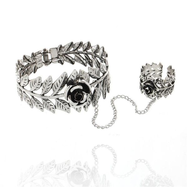 bangle ring bracelet wrist chain jewelry for women girl silver rose flower hollow leaf retro trend one-piece adjustable hand, Black
bangle ring bracelet wrist chain jewelry for women girl silver rose flower hollow leaf retro trend one-piece adjustable hand, Black