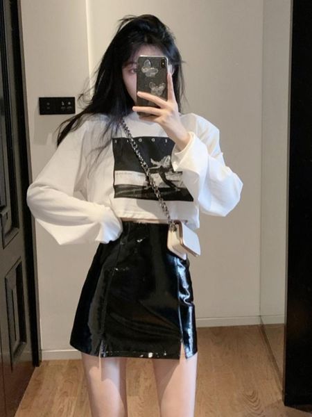 slim high waist a-line skirt black bright leather solid color mini skirts womens for women 
slim high waist a-line skirt black bright leather solid color mini skirts womens for women