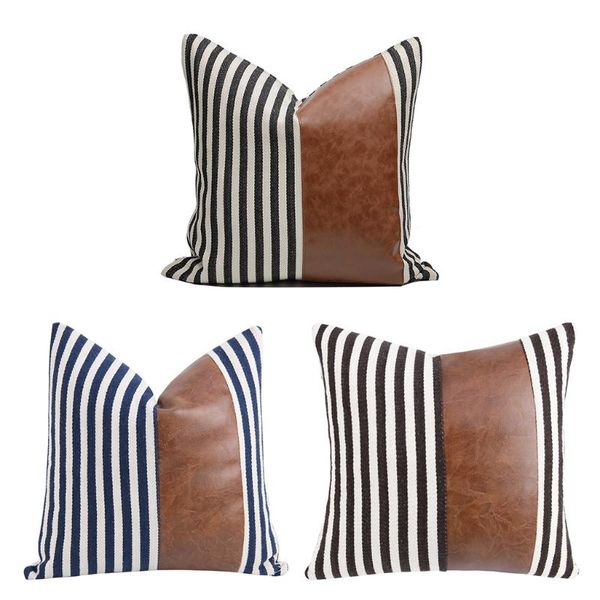 pillow case farmhouse decorative throw faux leather accent wide striped patchwork nordic square cushion cover for bed
pillow case farmhouse decorative throw faux leather accent wide striped patchwork nordic square cushion cover for bed