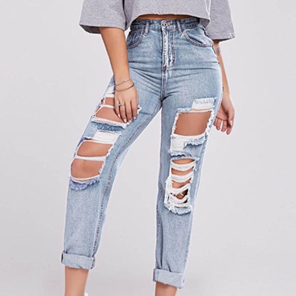 women's jeans leisure with holes in europe and america street hipsters torn waist straight leg pants, Blue
women's jeans leisure with holes in europe and america street hipsters torn waist straight leg pants, Blue