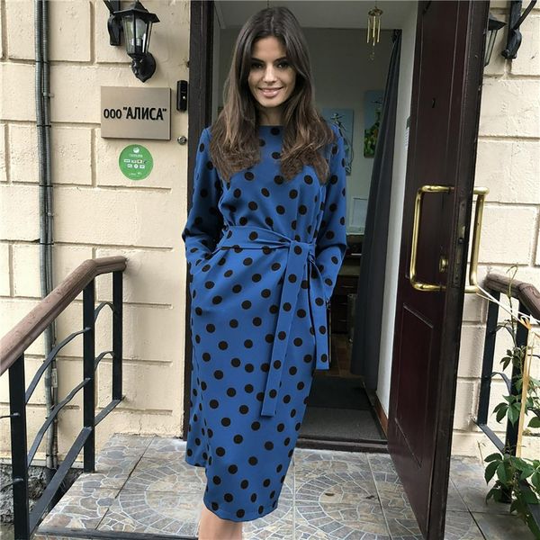 red blue spring women ladies office es elegant long sleeve belted casual dot print vestidos mujer, Black;gray
red blue spring women ladies office es elegant long sleeve belted casual dot print vestidos mujer, Black;gray