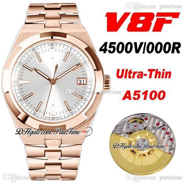 v8f overseas 4500v ultra-thin a5100 self winding automatic mens watch 41mm 18k rose gold silver dial stainless steel bracelet super edition, Slivery;brown 
v8f overseas 4500v ultra-thin a5100 self winding automatic mens watch 41mm 18k rose gold silver dial stainless steel bracelet super edition, Slivery;brown