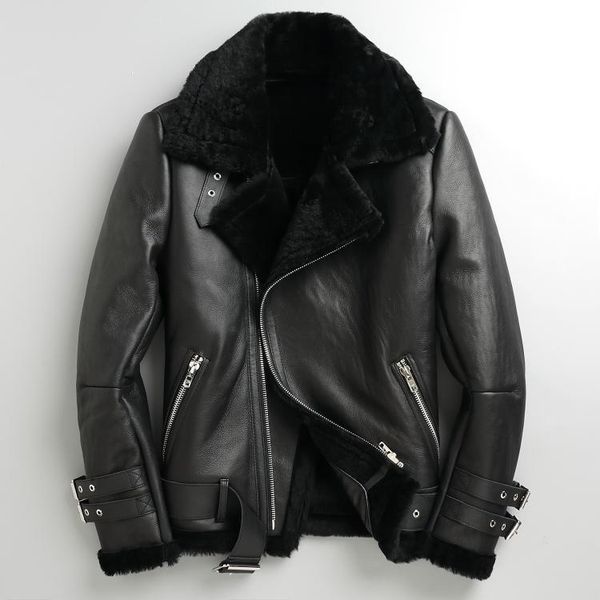 men's leather & faux 20 autumn and winter original fur one short korean slim locomotive jacket coat, Black
men's leather & faux 20 autumn and winter original fur one short korean slim locomotive jacket coat, Black