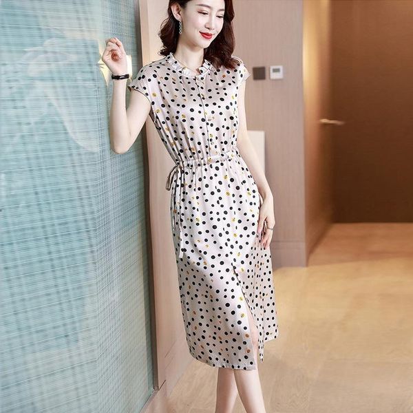 casual dresses silk polka dot dress women's summer 2021 short sleeve waist slim hangzhou mulberry holiday, Black;gray
casual dresses silk polka dot dress women's summer 2021 short sleeve waist slim hangzhou mulberry holiday, Black;gray