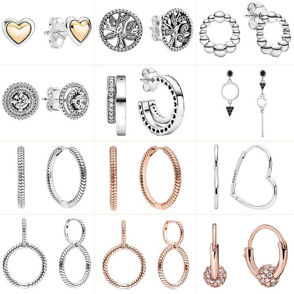 925 sterling silver pendientes round heart shaped stud earrings for women fit original charms diy fine jewelry joyas, Golden;silver
925 sterling silver pendientes round heart shaped stud earrings for women fit original charms diy fine jewelry joyas, Golden;silver