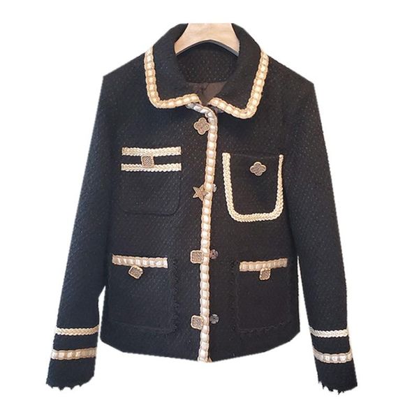 women's wool & blends chic 2021 winter autumn european women tweed jacket french sweet ladies patchwork pockets coat, Black
women's wool & blends chic 2021 winter autumn european women tweed jacket french sweet ladies patchwork pockets coat, Black