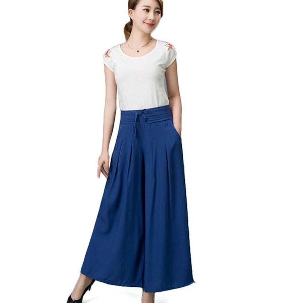 women's pants & capris 2021 spring summer elastic waist national cotton wide leg culottes plus size casual trousers bl1477, Black;white
women's pants & capris 2021 spring summer elastic waist national cotton wide leg culottes plus size casual trousers bl1477, Black;white