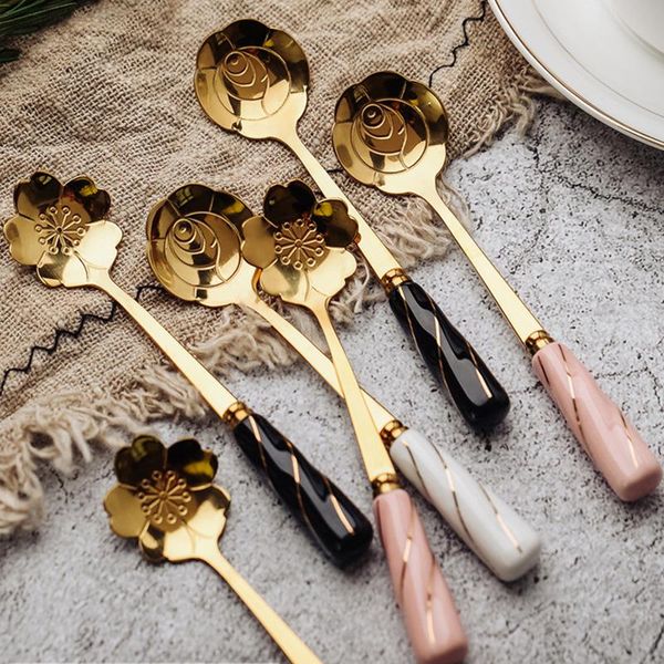 spoons tea coffee mixing spoon stainless steel with ceramic handle flower shape dessert kitchen tableware teaspoon a01
spoons tea coffee mixing spoon stainless steel with ceramic handle flower shape dessert kitchen tableware teaspoon a01
