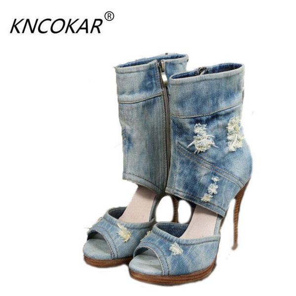 designer shoes fashionable denim cool boots hollow high heel sandals in europe and the waterproof, Black
designer shoes fashionable denim cool boots hollow high heel sandals in europe and the waterproof, Black