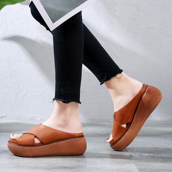 slippers genuine leather for women outerwear summer retro vintage girls shoes casual platform slides beach flip flops, Black 
slippers genuine leather for women outerwear summer retro vintage girls shoes casual platform slides beach flip flops, Black