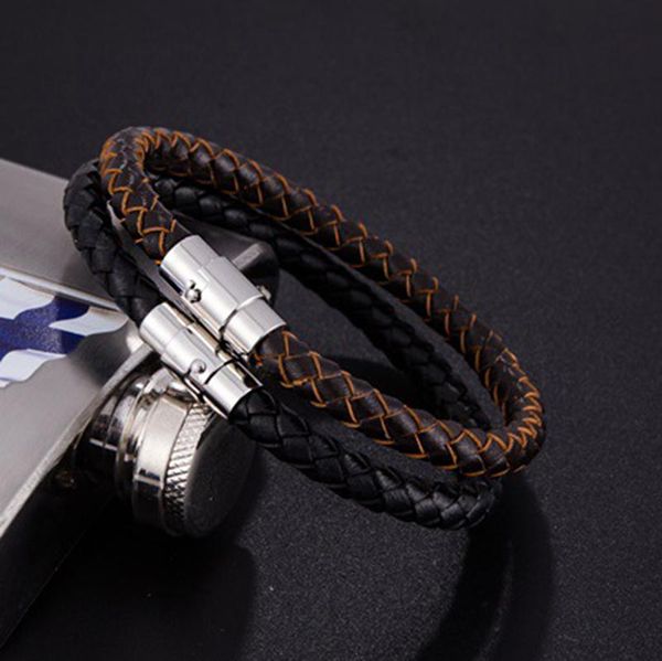charm bracelets genuine leather cord black braid men bracelet handicraft stainless steel clasp classic simple bangle for women, Golden;silver
charm bracelets genuine leather cord black braid men bracelet handicraft stainless steel clasp classic simple bangle for women, Golden;silver
