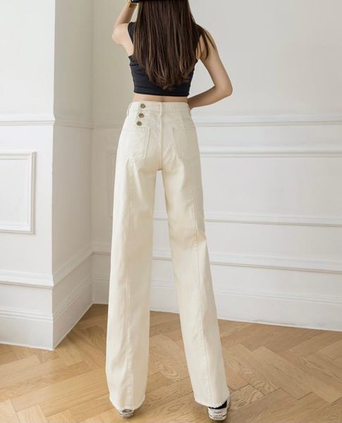 women's jeans white solid color street buttoned denim trousers retro straight leg low-rise basic high quality, Blue
women's jeans white solid color street buttoned denim trousers retro straight leg low-rise basic high quality, Blue