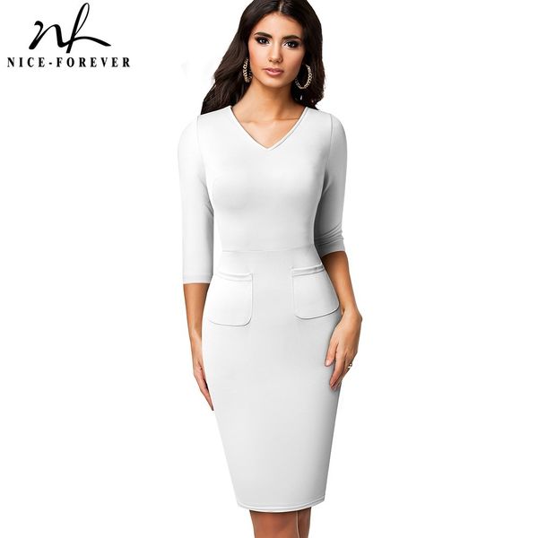 nice-forever spring women vintage solid color elegant work dresses business formal office sheath fitted slim dress 683 210419, White
nice-forever spring women vintage solid color elegant work dresses business formal office sheath fitted slim dress 683 210419, White