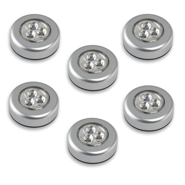 6pcs battery powered click 3-led push light lamp (white light) cabinet