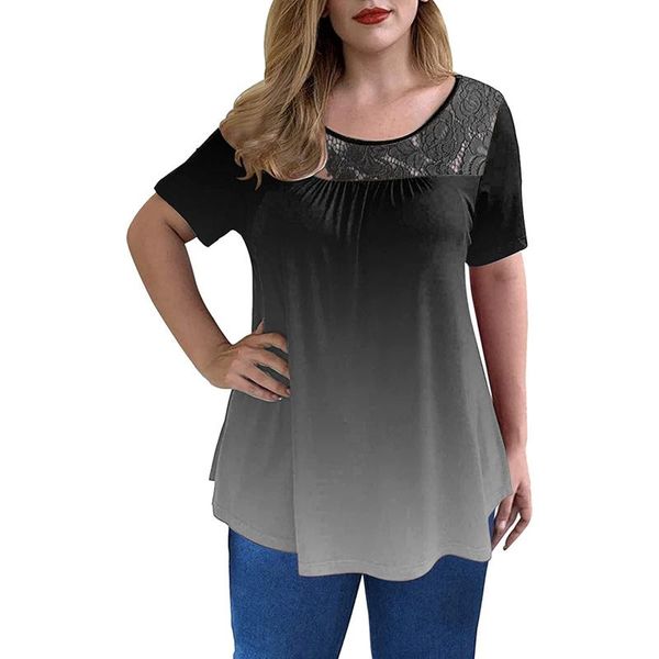 women's t-shirt women t shirt lace gradient splicing o-neck short sleeve femme summer clothing camisetas de mujer, White
women's t-shirt women t shirt lace gradient splicing o-neck short sleeve femme summer clothing camisetas de mujer, White